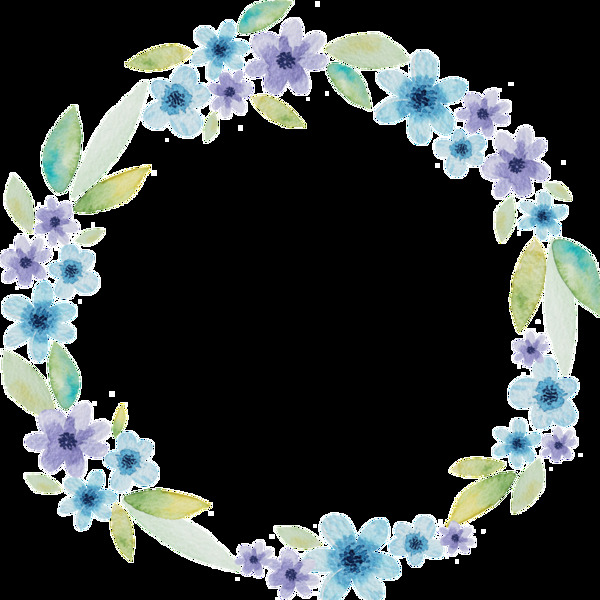 清新蓝色花朵手绘花环装饰元素