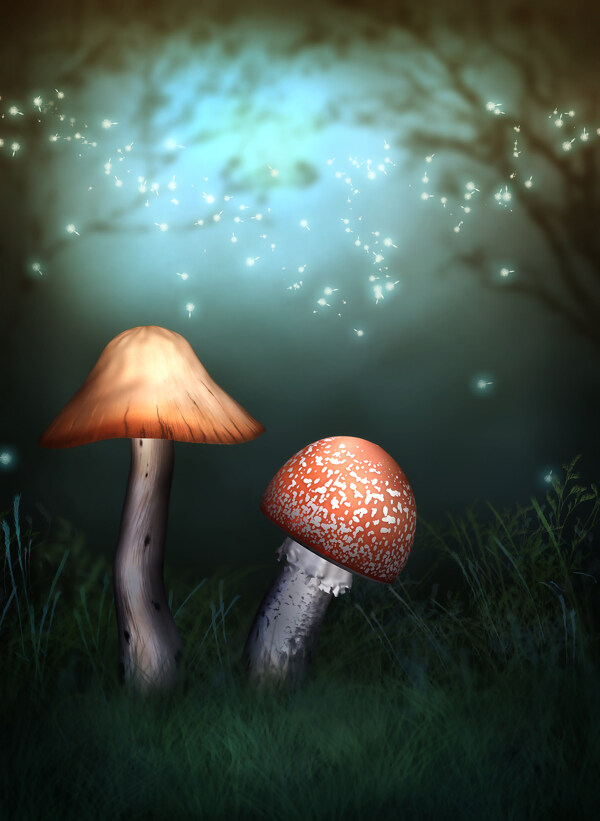 蘑菇梦幻唯美背景素材