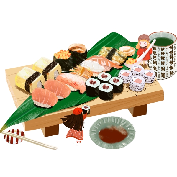卡通手绘寿司三文鱼美食设计