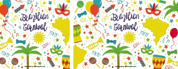 彩色背景与手绘对象为巴西狂欢节