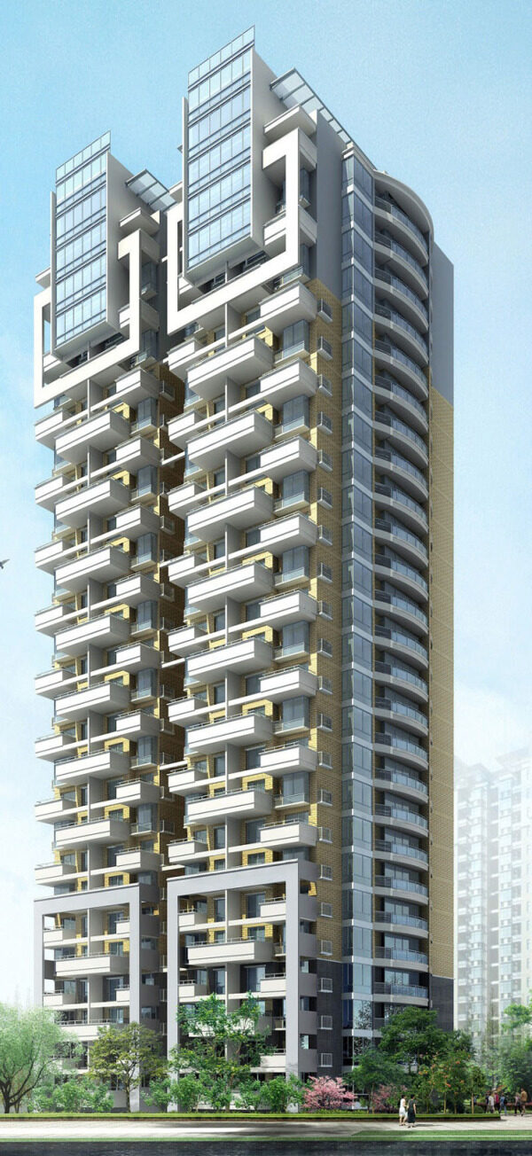 豪华柱形高层住宅建筑3D模型
