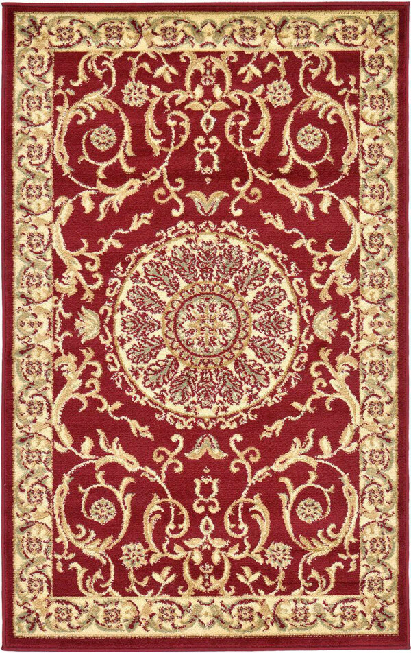 家庭式地毯古典红底黄边纹理地毯贴图