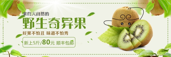 绿色清新奇异果猕猴桃水果食品电商海报banner
