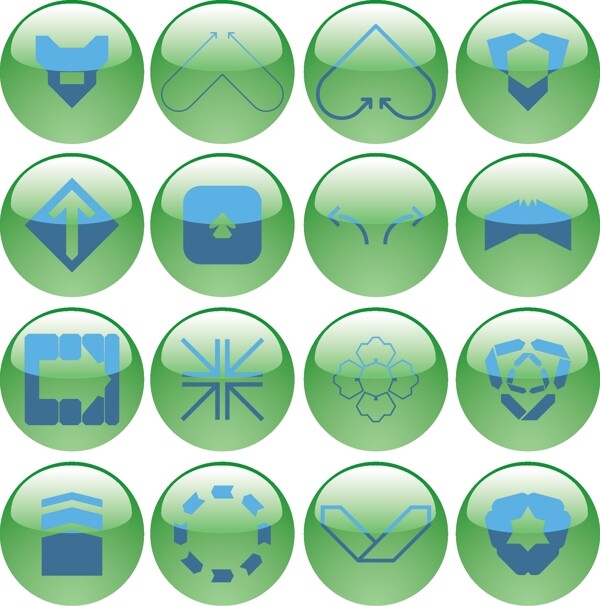 各种符号的绿色水晶球按钮图标矢量素材