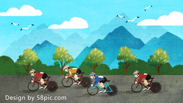全民健身日骑车比赛原创手绘插画