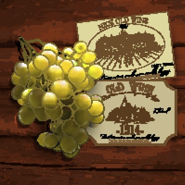 绿葡萄与葡萄酒商标矢量