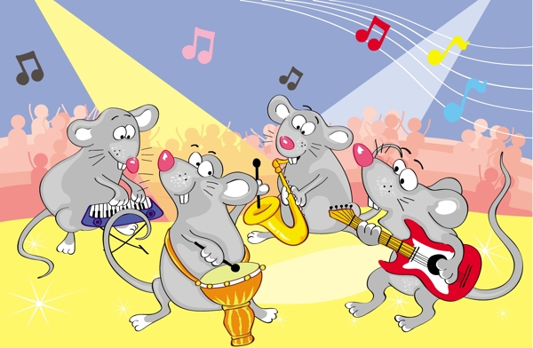 老鼠乐队插画风景背景矢量素材