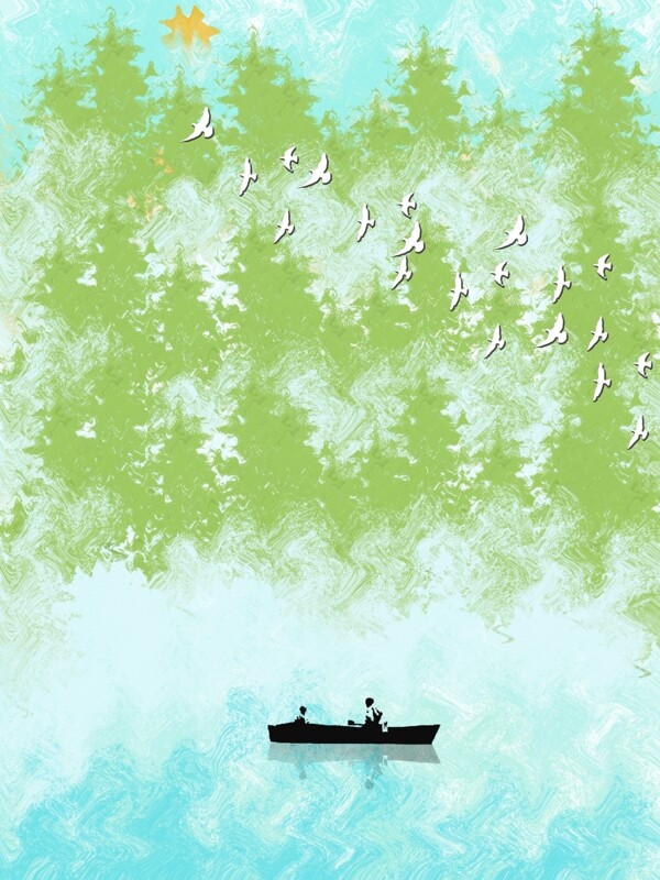 简约波浪抽象丛林山水装饰画