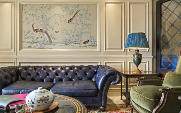 现代时尚客厅蓝色台灯室内装修效果图