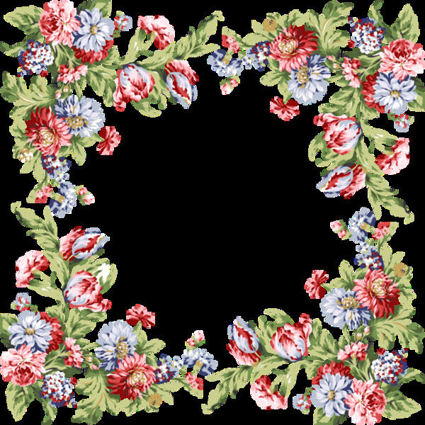 方形花束手绘花环装饰图案
