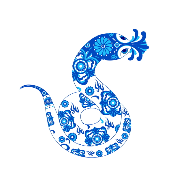 青花瓷卡通蛇插画图片