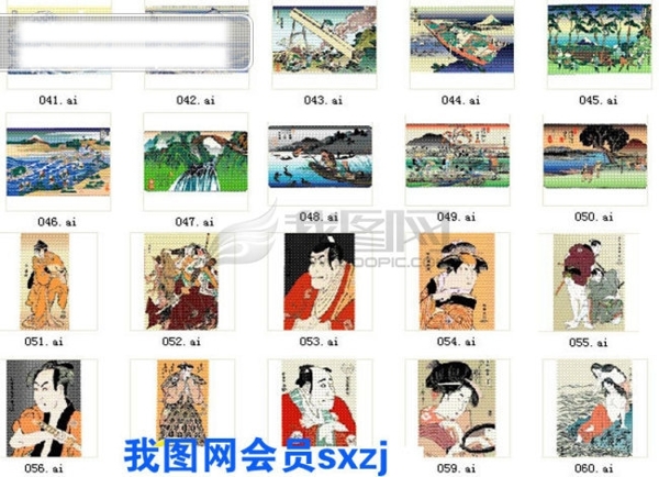 100P之4160日本浮仕绘与彩绘风景和人物矢量素材全套sxzj