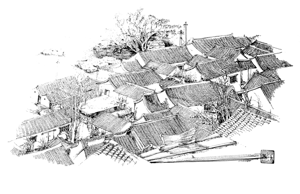 铅笔手绘乡村房屋图片