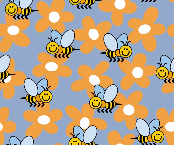 可爱蜜蜂花朵连续背景矢量素材2