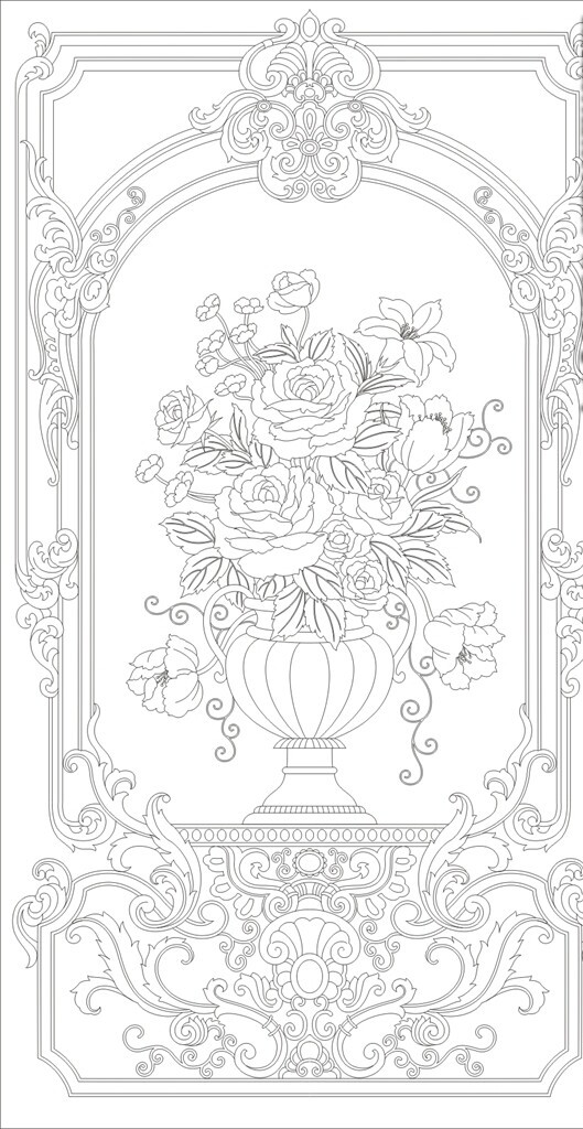 欧式玫瑰花矢量图线描图