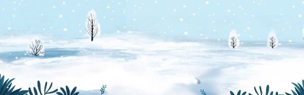 清新冬季雪景远山手绘banner背景