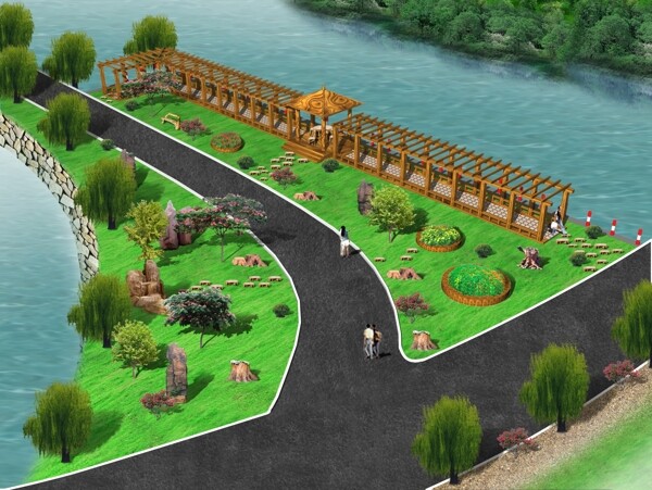 堤坝绿化设计图片