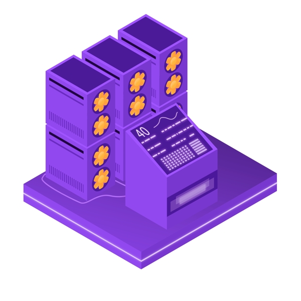 2.5D立体科技风区块链挖矿机组集群元素
