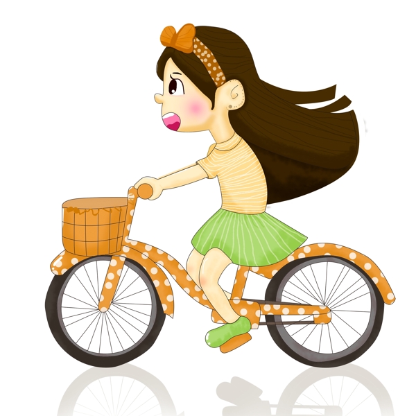 小女孩骑单车插画