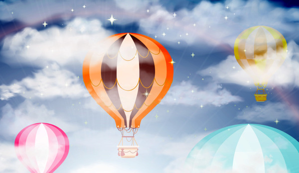热气球蓝天白云彩虹广告背景素材