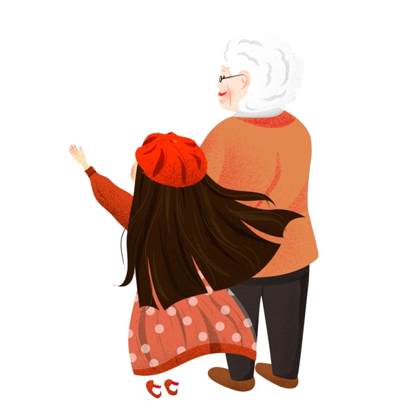 重阳节老奶奶和她的小孙女可商用元素