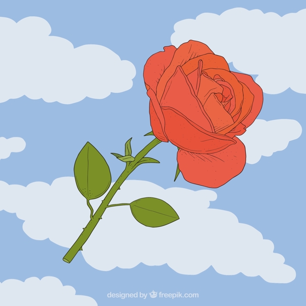 蓝天白云背景玫瑰装饰图形矢量素材