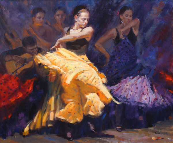 跳舞的外国女孩油画图片