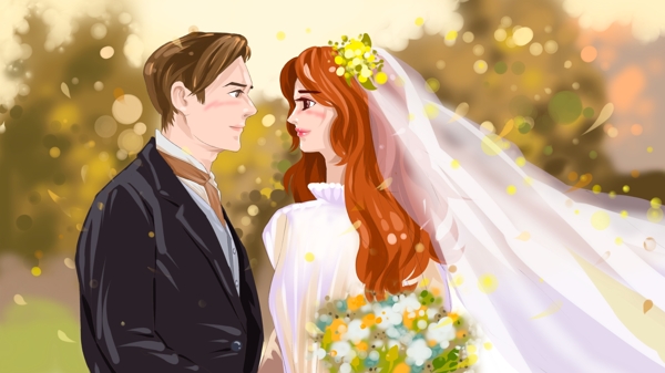 婚礼季秋天的婚礼原创插画