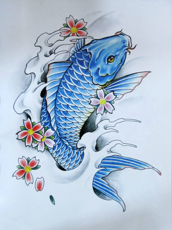 阿亮传统刺青画集跃池鲤蓝色图片