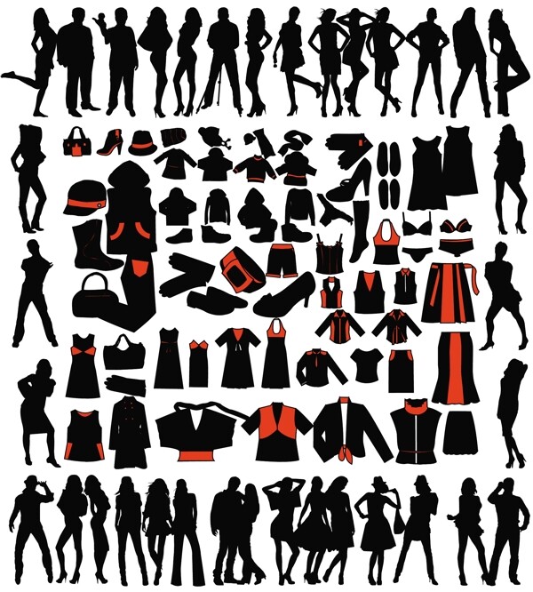 轮廓的各种特征和服装的男性和女性矢量素材