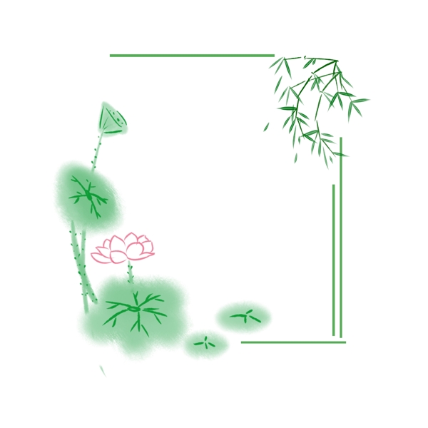 绿色中国风荷花边框