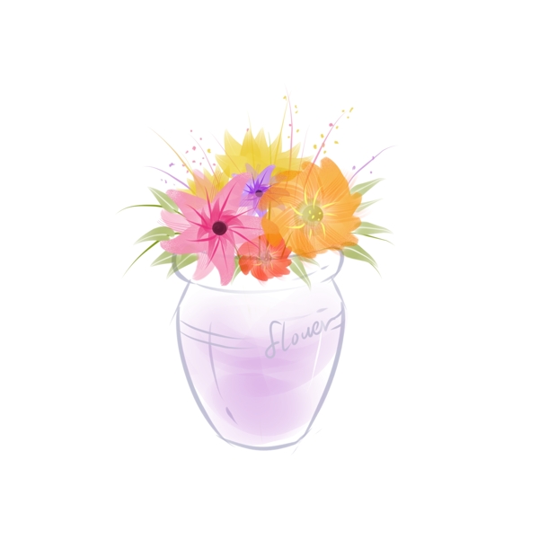 手绘花束之一罐五彩缤纷的鲜花FLOWER