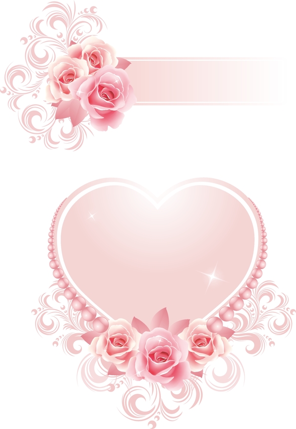 粉红色的玫瑰和心形的情人花纹元素矢量素材