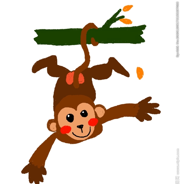 倒挂疏枝的猴子插画图片