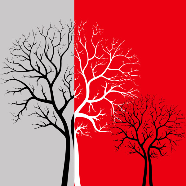红黑色衬托下的树木无框画高清图片