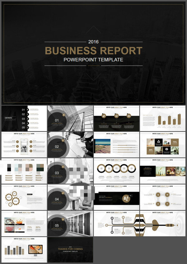 高端酷黑商务PPT模板下载