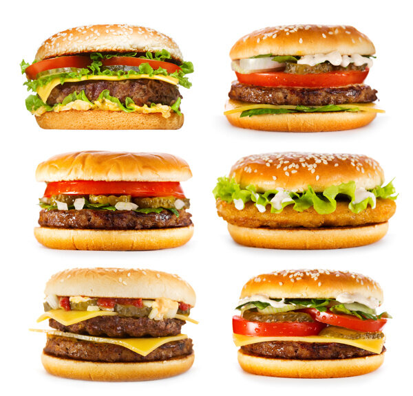 六种口味的汉堡图片