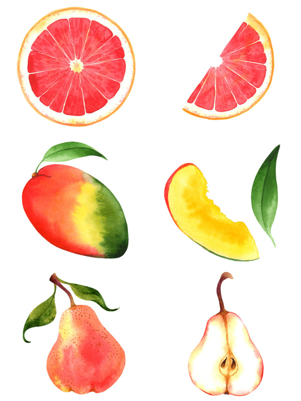 清新水彩绘水果插画