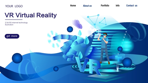 VR科技商务渐变蓝色矢量海洋游戏流动代码