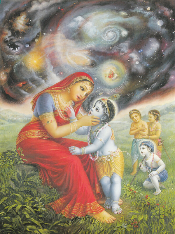 奎师那在嘴里向母亲雅首达展示整个宇宙图片