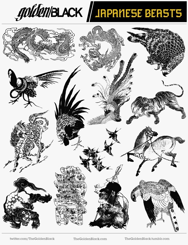 黑白素描中国传统动物