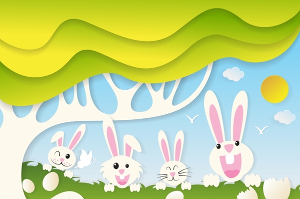 大树下的兔子们卡通背景矢量素材