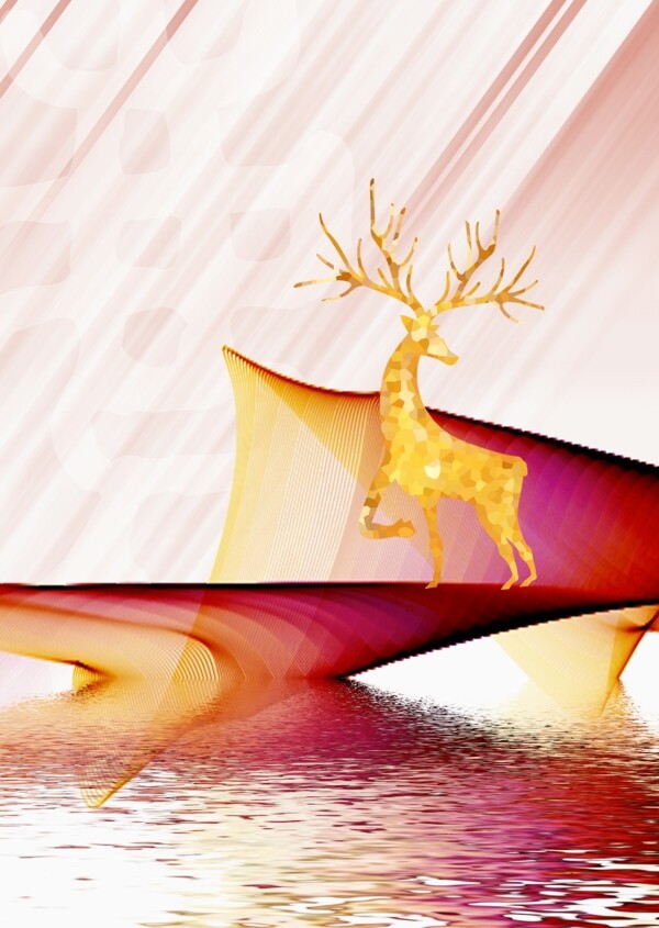 原创意境山水麋鹿客厅装饰画