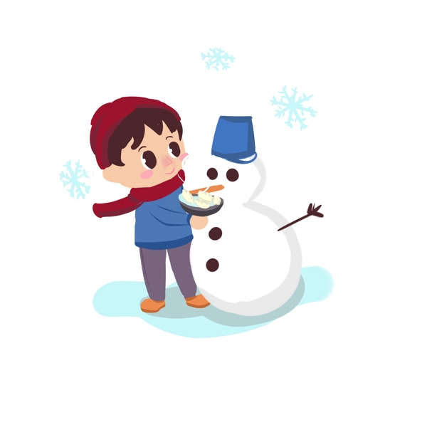 冬至雪人男孩手绘卡通人物PNG素材