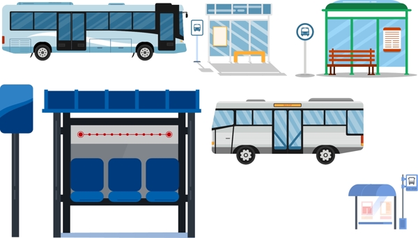 创意扁平化的公交和站素材
