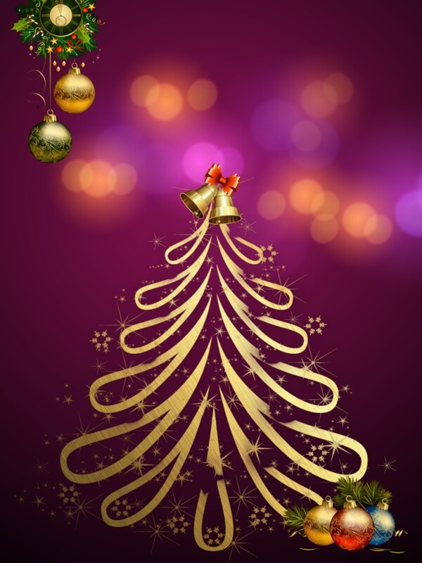 圣诞节金色圣诞树边框背景广告背景