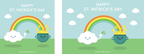 美丽的圣帕特里克日背景彩虹和微笑的性格