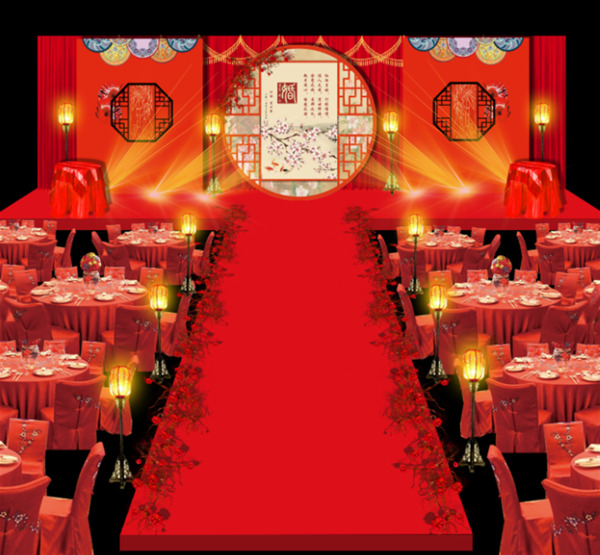 红色中式婚礼舞台设计