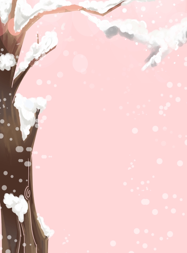 可爱粉色清新树木雪景背景
