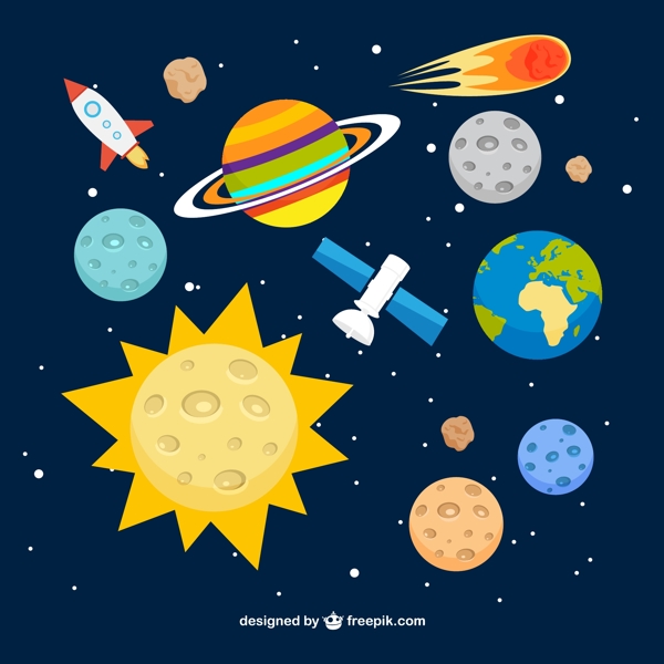 卡通可爱宇宙太空星球火箭地球